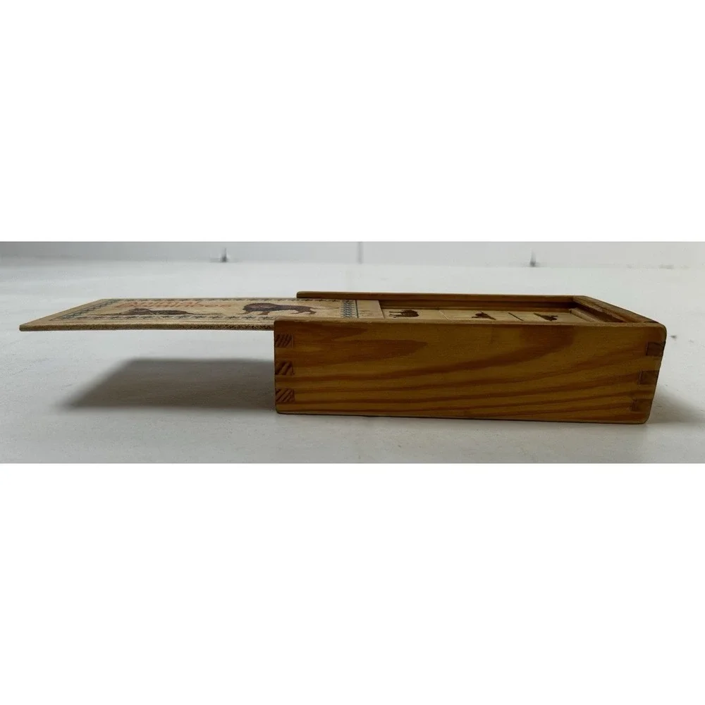 Vintage Wooden African Animal Dominoes 27 Pieces With Wooden Box Case